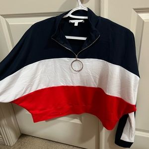 Red, White & Blue Half Zip Crop Pullover